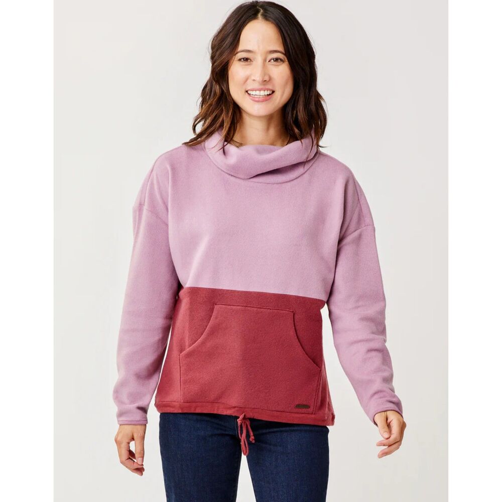 Carve Designs Rowayton Colorblock Cowl Neck Sweatshirt Orchid Brick, Large (C7)